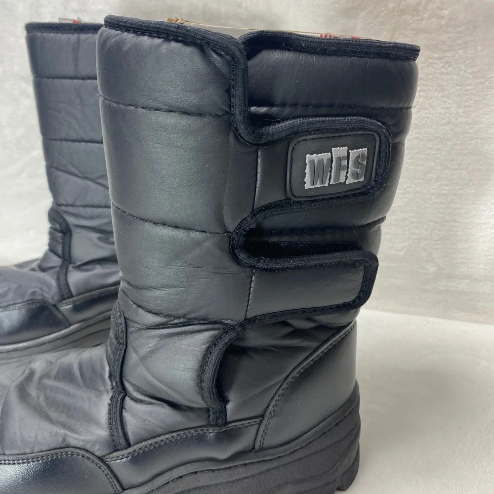 WFS Mens Black Puffer Snow Boots Waterproof Winter Warm Insulated Size 9